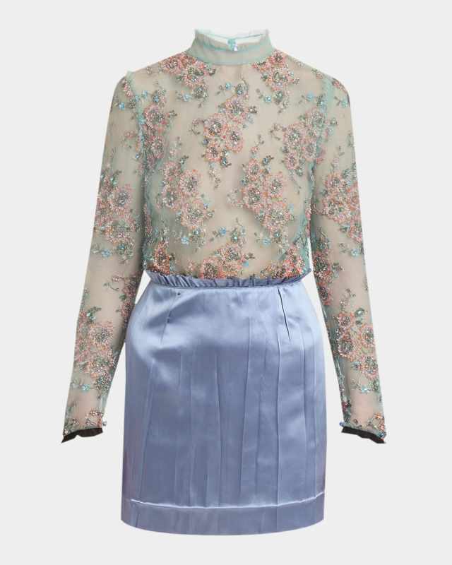 Crystal Embroidered Tulle And Satin Mini Dress